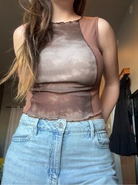 ASOS Brown Ribbed Tie-Dye Panel Crop Tank - Women's